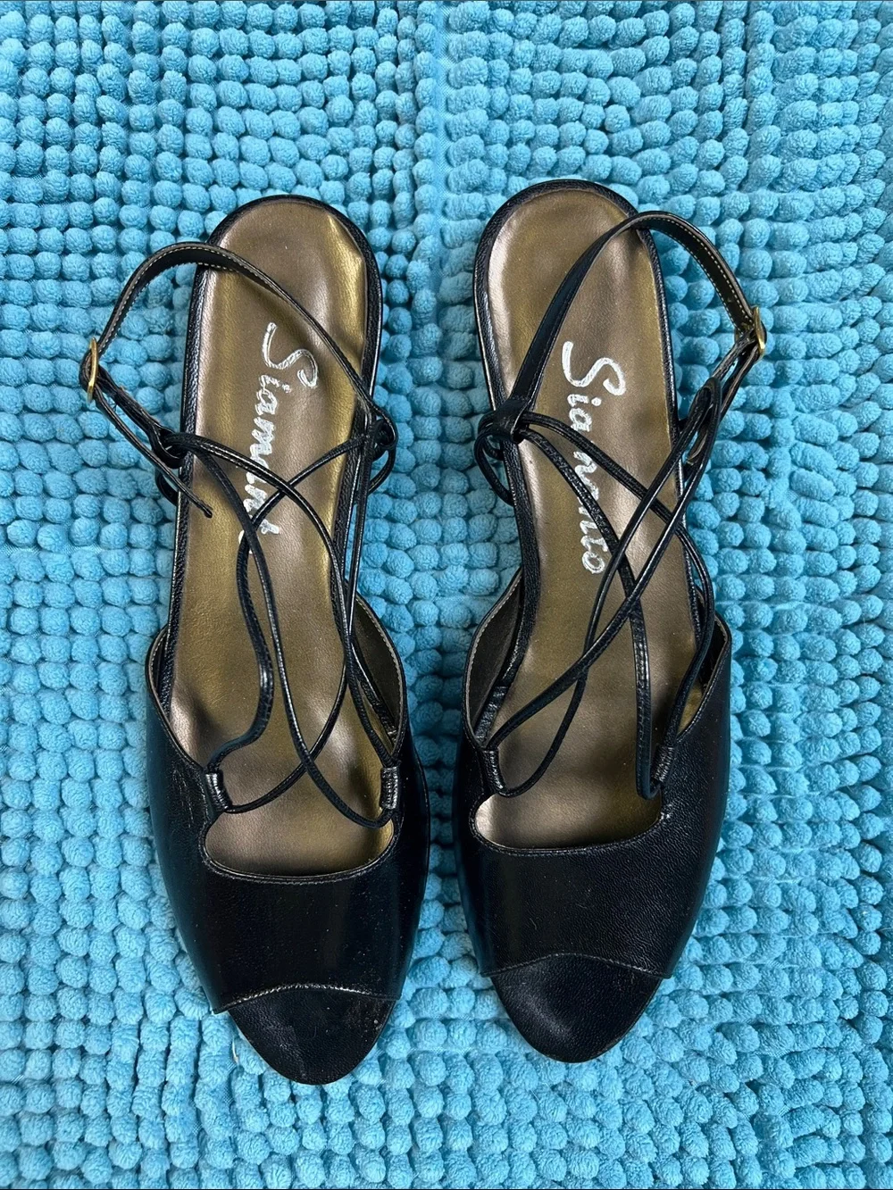 Black Strappy Peep-Toe Heels
